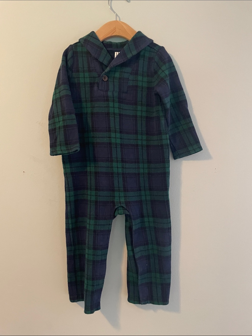 Janie and Jack Green & Navy Plaid Hooded One-Piece size: 18-24 months